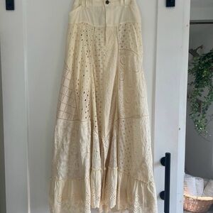 Elegant Cream Eyelet Maxi Skirt